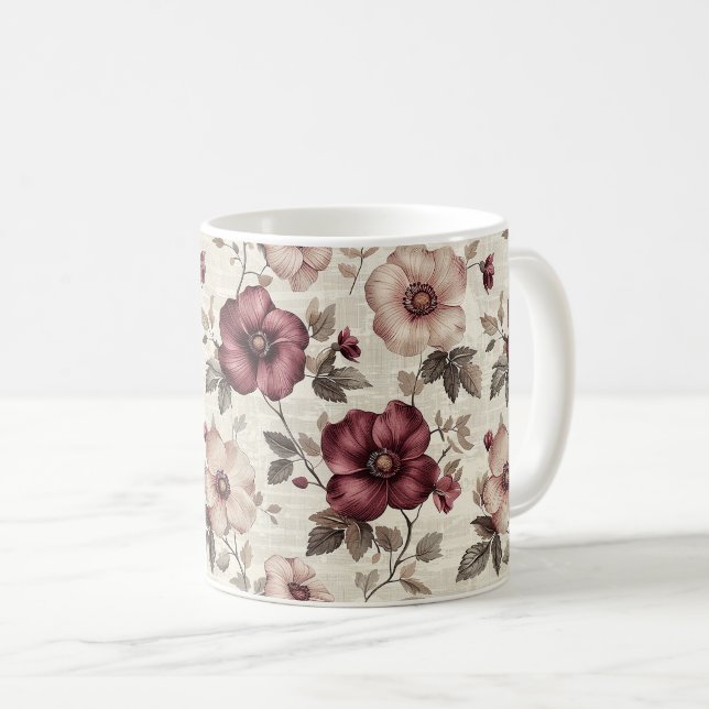 Caneca De Café Elegante Fofo Sofisticado Rústico Romântico Floral (Frente Esquerda)