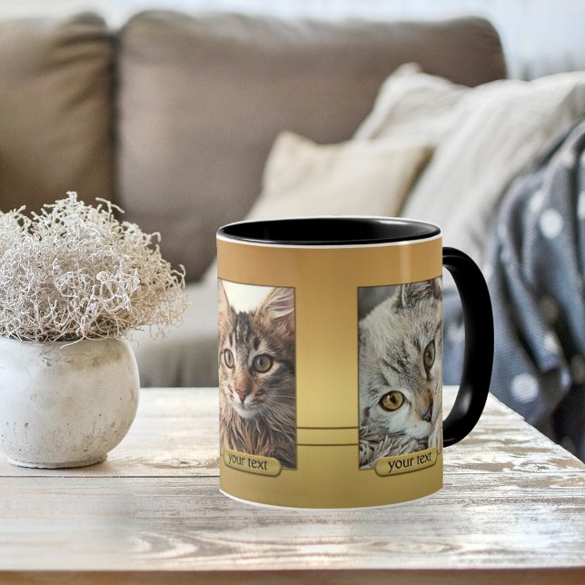 Caneca De Café Elegante, Fotos Douradas De Gato (Criador carregado)