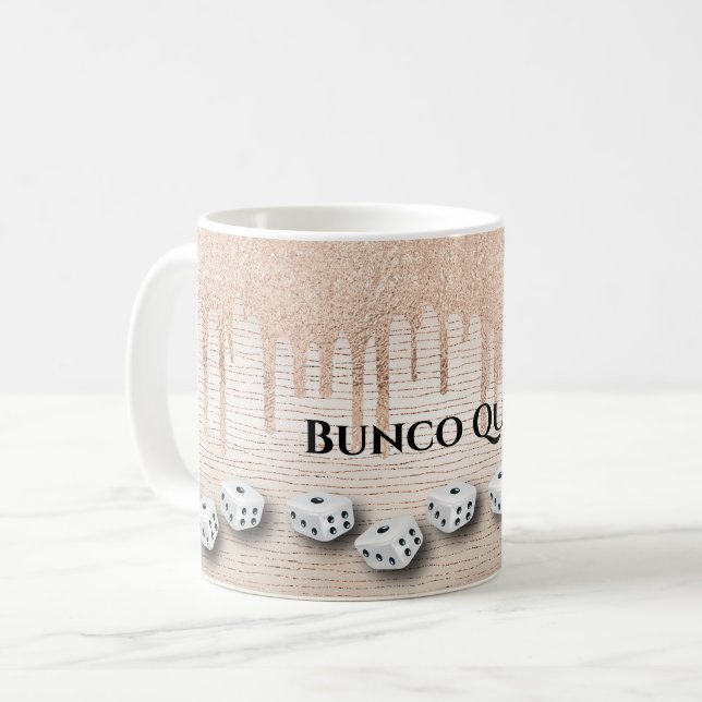 Caneca De Café Elegante Girly Sparkle Dice Bunco Monograma (Frente Esquerda)
