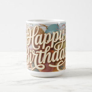 Caneca De Café Elegante Gráfico de "Feliz Aniversário" em Script