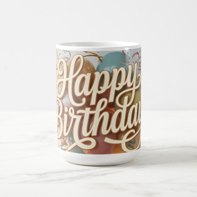 Caneca De Café Elegante Gráfico de "Feliz Aniversário" em Script  (Centro)
