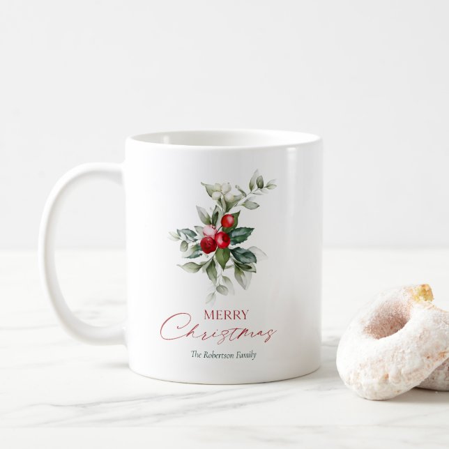 Caneca De Café Elegante Holly de Natal (Com Donut)