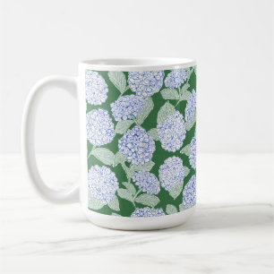 Caneca De Café Elegante Hortênsia Azul Verde Preppy
