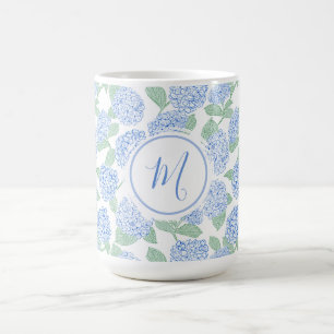 Caneca De Café Elegante Hydrangea Azul Verde Preppy Personalizada