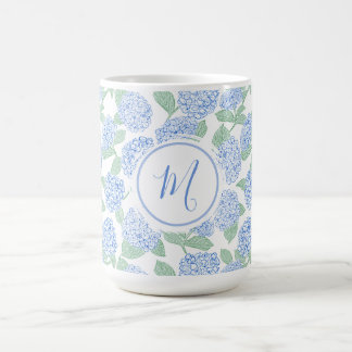 Caneca De Café Elegante Hydrangea Azul Verde Preppy Personalizada