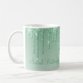 Caneca De Café Elegante Ice Green Glitter Script Sparkle Modern
