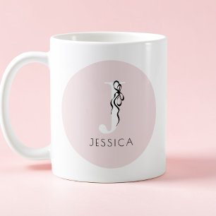 Caneca De Café Elegante Inicial Rosa Monograma Chic Feminino Eleg