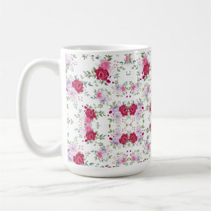 Caneca De Café Elegante Jardim Floral Burgundy e Rosa Lavanda