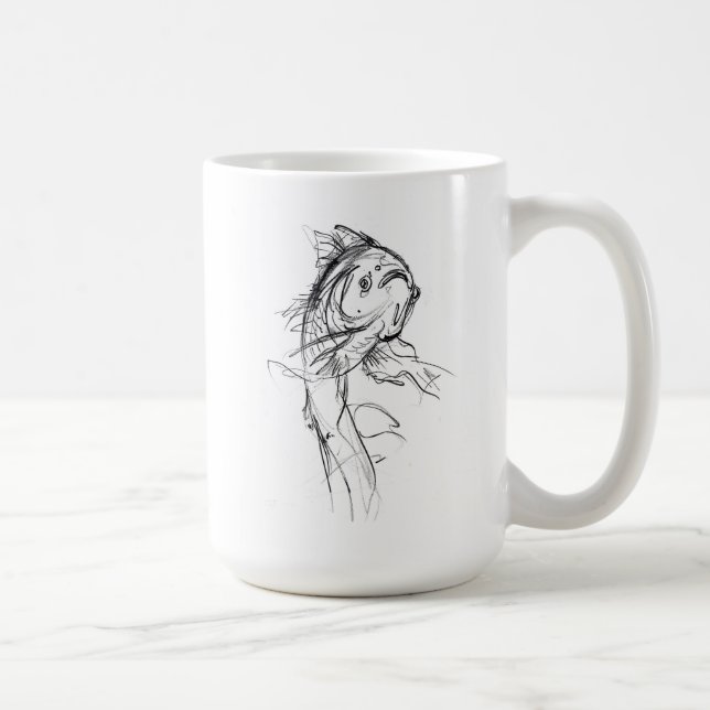 Caneca De Café Elegante Koi Fish Abstrato Sketch (Direita)