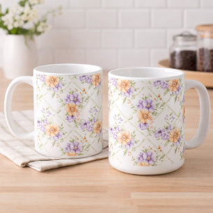 Caneca De Café Elegante Lavanda Pêssego Primavera Floral Cottagec