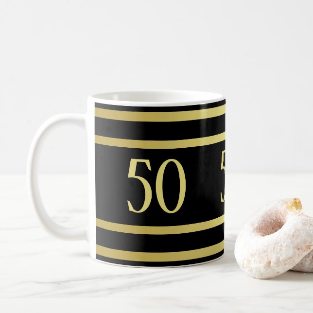 Caneca De Café Elegante Masculina Dourado e Negro Aniversário (Com Donut)