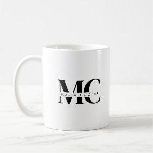 Caneca De Café Elegante minimalista branco preto monograma