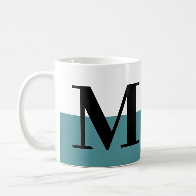 Caneca De Café Elegante Moderno Monograma de Presente Teal (Esquerda)