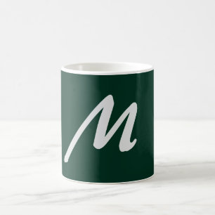 Caneca De Café Elegante Moderno Simples Nome Monograma Verde Escu