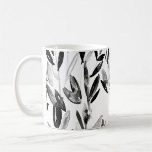 Caneca De Café Elegante Monocromo: Padrão de Folhas Naturais