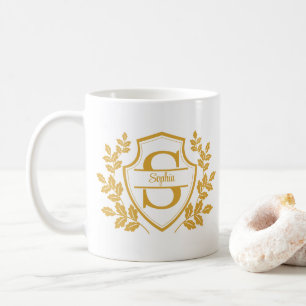 Caneca De Café Elegante Monograma de Crista de Ouro e Letra Inici