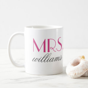 Caneca De Café Elegante Monograma de Senhora de Rosa Quente para 