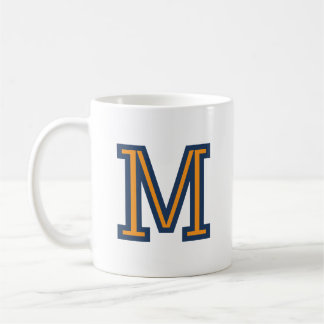 Caneca De Café Elegante Monograma Inicial Azul Naval Moderno Chiq