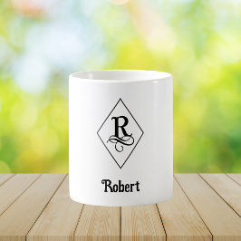 Caneca De Café Elegante Monograma Inicial em Letra Geométrica R