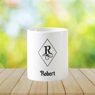 Caneca De Café Elegante Monograma Inicial em Letra Geométrica R