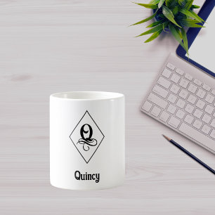 Caneca De Café Elegante Monograma Inicial Geométrico Q