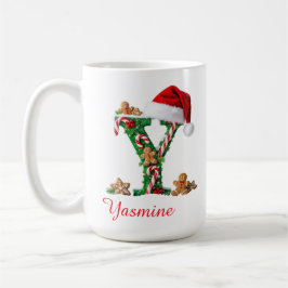 Caneca De Café Elegante Monograma inicial Y feliz Natal