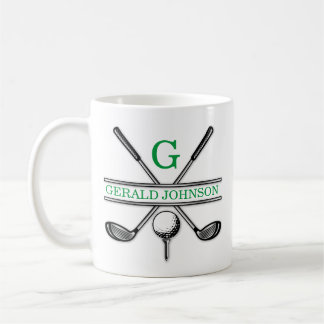 Caneca De Café Elegante Monograma Mínimo de Golfe Personalizado C
