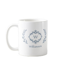 Elegante Monograma Moderno de Coroa de Louros Azul