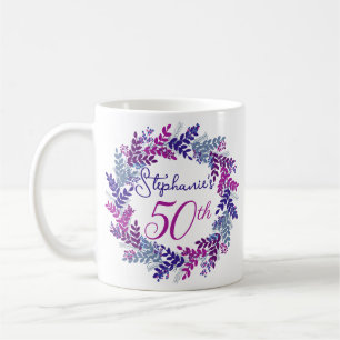 Caneca De Café Elegante Monograma Rosa e Púrpura 50º Aniversário