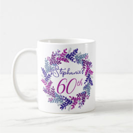 Caneca De Café Elegante Monograma Rosa e Roxo 60º Aniversário