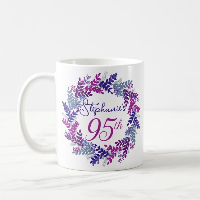 Caneca De Café Elegante Monograma Rosa e Roxo Aniversário de 95 a (Esquerda)