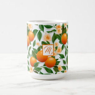 Caneca De Café Elegante Monograma Valência Laranja e Flor de Lara