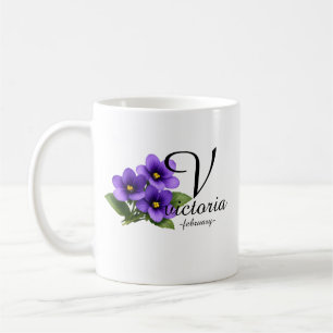 Caneca De Café Elegante Monograma Violeta de Fevereiro – Victoria