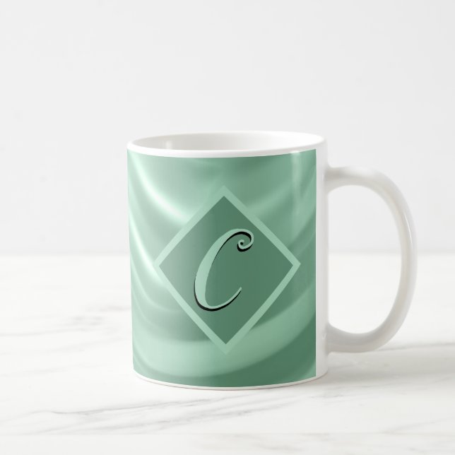 Caneca De Café Elegante Na moda de Monograma de Teal Chic (Direita)