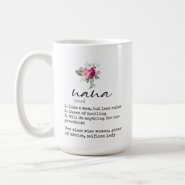 Caneca De Café Elegante Nana Definition Floral 15oz Coffee Mug (Esquerda)