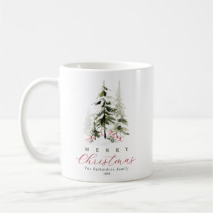 Caneca De Café Elegante Natal de Árvores de Pinheiro em Aquarela