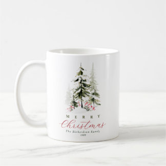 Caneca De Café Elegante Natal de Árvores de Pinheiro em Aquarela