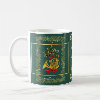 Caneca De Café Elegante Natal de Corno Francês Verde Escuro