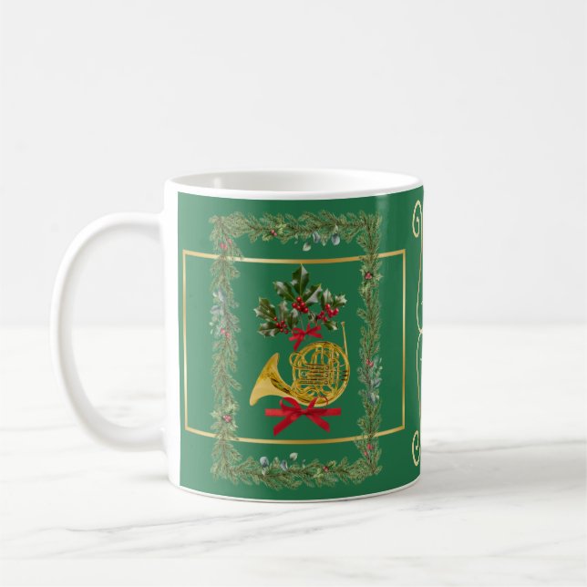 Caneca De Café Elegante Natal Verde Trompa Francesa (Esquerda)