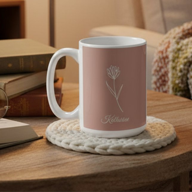 Caneca De Café Elegante Nome de Flor em Rosa Po dusty Simples (Criador carregado)
