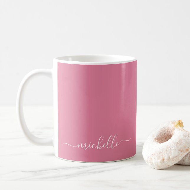 Caneca De Café Elegante Nome de Texto Personalizado Simples Cor R (Com Donut)