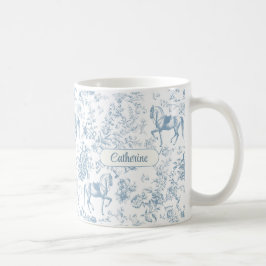 Caneca De Café Elegante Nome Floral Toile Equestre Azul