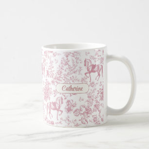 Caneca De Café Elegante Nome Floral Toile Equestre Rosa