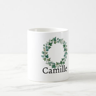 Caneca De Café Elegante Nome Personalizado Botânico de Hera Verde