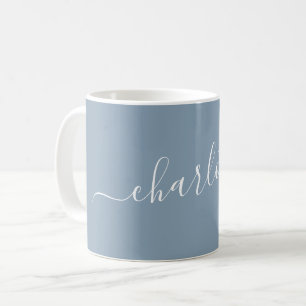Caneca De Café Elegante Nome Personalizado Moderno em Azul Poeire