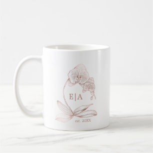 Caneca De Café Elegante Orquídea Monograma de Casamento Rosa Poei