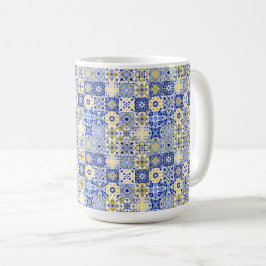 Caneca De Café Elegante padrão de Azulejo português azul e branco