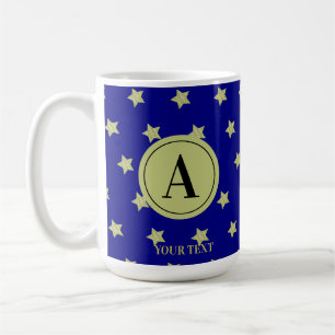 Caneca De Café Elegante Padrão de Estrela Monograma em Ouro e Pre