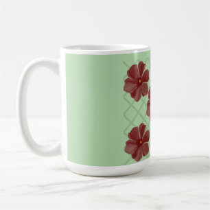 Caneca De Café Elegante Padrão de Treliça Floral Borgonha e Verde