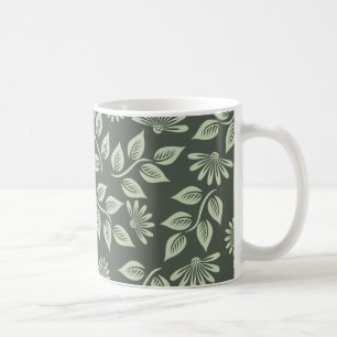Caneca De Café Elegante padrão floral vintage verde sálvia